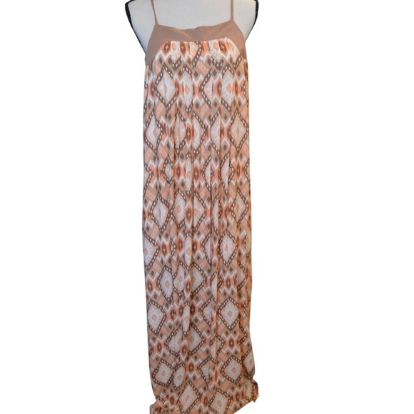 Xhilaration Coral Southwest Aztec Print Spaghetti Strap Maxi Dress SMALL NWT - Picture 1 of 10